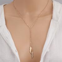 Zinc Alloy Necklace, Feather, plated, fashion jewelry & for woman, golden 