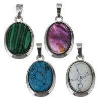 Gemstone Pendantifs en laiton, avec pierre gemme, Placage de couleur argentée, différents matériaux pour le choix Environ Vendu par PC