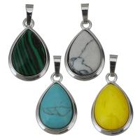 Gemstone Pendantifs en laiton, avec pierre gemme, larme, Placage de couleur argentée, différents matériaux pour le choix Environ Vendu par PC