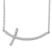 Cúbicos circón Micro pavimenta collar de plata Esterlinas, plata de ley 925, con 2Inch extender cadena, chapado en color de plata, cadenilla & micro arcilla de zirconia cúbica & para mujer, 33x13mm,1.5mm, longitud:aproximado 15 Inch, Vendido por Sarta