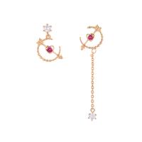 laiton Boucles d'oreilles asymétriques, Style coréen & pavé de micro zircon & pour femme, plus de couleurs à choisir, 12mm,40mm, Vendu par paire