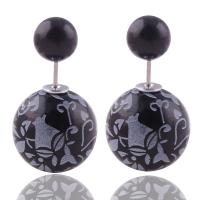 Plastic Pearl Double Faced Stud Earring, with Zinc Alloy, plated, for woman 16mm,8mm 