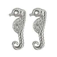 Sterling Silver Stud Earring, argent sterling 925, hippocampe, pavé de micro zircon & pour femme, argent 0.5mm, Vendu par paire