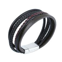 Leder Armband, Titan Stahl Druckknopf Verschluss, plattiert, mehrschichtig & unisex, schwarz und braun, 220x14mm, verkauft von PC