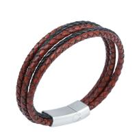 Leder Armband, Titan Stahl Magnetverschluss, plattiert, mehrschichtig & unisex, schwarz und braun, 220x12mm, verkauft von PC