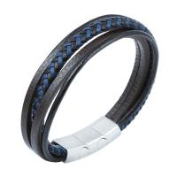 Leder Armband, Titan Stahl Magnetverschluss, plattiert, Koreanischen Stil & unisex & einstellbar, schwarz, 220x11mm, Länge:220 Millimeter, verkauft von PC