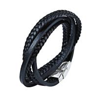 Leder Armband, Titan Stahl Verriegelung Schnalle, vergoldet, mehrschichtig & unisex, schwarz, 220x12mm, Länge:220 Millimeter, verkauft von PC