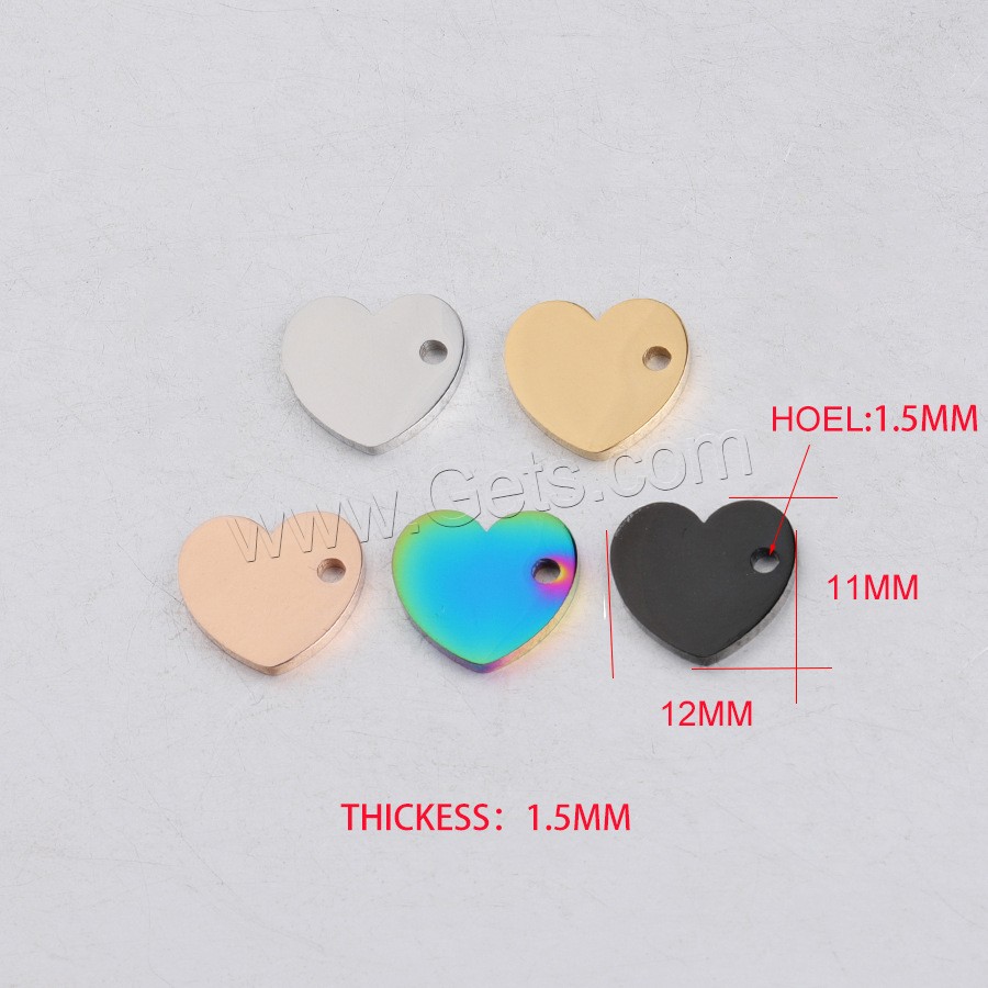 Stainless Steel Heart Pendants, polished, different size for choice, more colors for choice, Hole:Approx 1.5-1.8mm, 20PCs/Bag, Sold By Bag