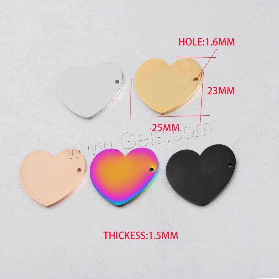 Stainless Steel Heart Pendants, polished, different size for choice, more colors for choice, Hole:Approx 1.5-1.8mm, 20PCs/Bag, Sold By Bag