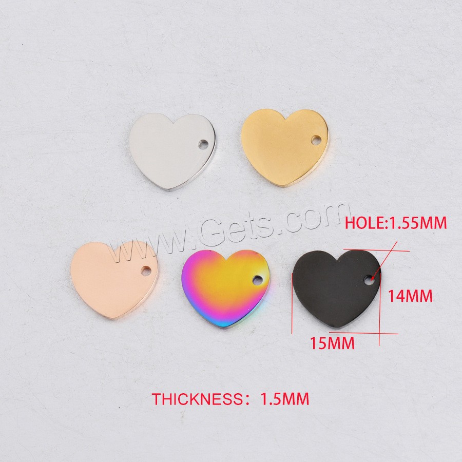 Stainless Steel Heart Pendants, polished, different size for choice, more colors for choice, Hole:Approx 1.5-1.8mm, 20PCs/Bag, Sold By Bag