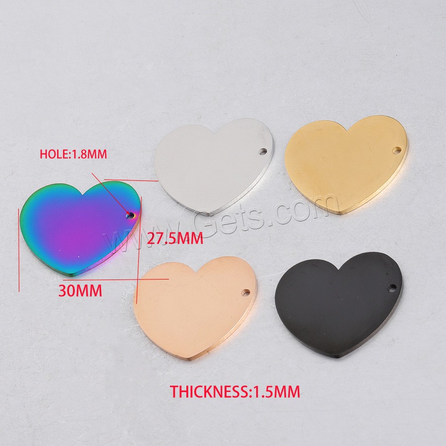 Stainless Steel Heart Pendants, polished, different size for choice, more colors for choice, Hole:Approx 1.5-1.8mm, 20PCs/Bag, Sold By Bag