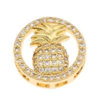 Brass Slide Charm, Pineapple, gold color plated, micro pave cubic zirconia Approx 