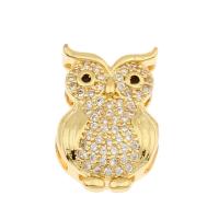 Strass glissière charmes, laiton, hibou, Placage de couleur d'or, pavé de micro zircon Environ Vendu par sac