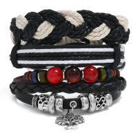 Kunstleder Armband-Set, Armband, mit Gewachsten Baumwollkordel & PU Leder & Zinklegierung, plattiert, Einstellbar & drei Stücke & für den Menschen, gemischte Farben, 180mm, 3SträngeStrang/setzen, verkauft von setzen