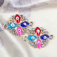 Zinc Alloy Connector, plated, evil eye pattern & enamel & with rhinestone & 1/1 loop 17*23mm 