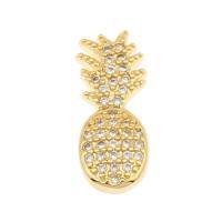 Brass Slide Charm, Pineapple, gold color plated, micro pave cubic zirconia Approx 