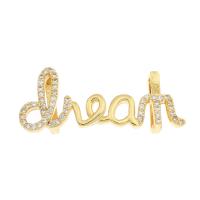 Brass Slide Charm, Alphabet Letter, gold color plated, micro pave cubic zirconia Approx 