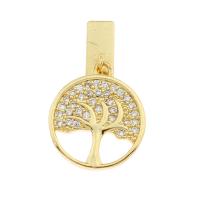 Strass glissière charmes, laiton, Arbre de vie, Placage de couleur d'or, pavé de micro zircon Environ Vendu par sac