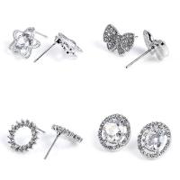 Rhinestone Brass Stud Earring, plated & for woman & with rhinestone, 12-16mm 