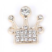 Rhinestone Zinc Alloy Connector, Crown, plated, with rhinestone & 1/1 loop, golden, 19*18mm 