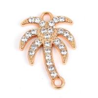 Rhinestone Zinc Alloy Connector, Palm Tree, plated, with rhinestone & 1/1 loop, golden, 23*16mm 