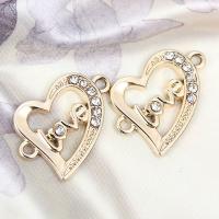 Rhinestone Zinc Alloy Connector, Heart, plated, with rhinestone & 1/1 loop, golden, 21*23mm 