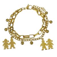 Edelstahl Charm Armband, mit Verlängerungskettchen von 1.5Inch, goldfarben plattiert, Armband  Bettelarmband & für Frau & 2 strängig, 20x18.5mm,5x9mm,4mm,6mm, Länge:ca. 7.5 ZollInch, verkauft von Strang