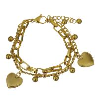 Edelstahl Charm Armband, mit Verlängerungskettchen von 1Inch, Herz, goldfarben plattiert, Armband  Bettelarmband & für Frau & 2 strängig, 14.5x16.5mm,5x9mm,4mm,6mm, Länge:ca. 7 ZollInch, verkauft von Strang