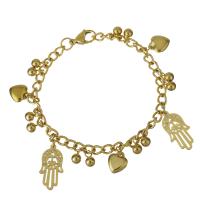 Edelstahl Charm Armband, Hamsa, goldfarben plattiert, Armband  Bettelarmband & Twist oval & für Frau, 12x22.5mm,10x11.5mm,5mm, Länge:ca. 8 ZollInch, verkauft von Strang