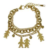 Edelstahl Charm Armband, mit Verlängerungskettchen von 1Inch, goldfarben plattiert, Armband  Bettelarmband & für Frau & Multi-Strang, 20x18.5mm,9.5x17.5mm,4mm,7mm,3mm, Länge:ca. 7 ZollInch, verkauft von Strang