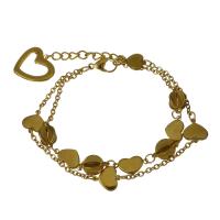 Edelstahl Charm Armband, mit Verlängerungskettchen von 1.5Inch, goldfarben plattiert, Armband  Bettelarmband & für Frau & 2 strängig, 13x7mm,12x8mm,2mm, Länge:ca. 6 ZollInch, verkauft von Strang