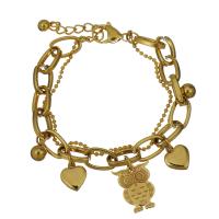 Edelstahl Charm Armband, mit Verlängerungskettchen von 1Inch, goldfarben plattiert, Armband  Bettelarmband & für Frau & 2 strängig, 9.5x11mm,14x17mm,8mm,1.5mm, Länge:ca. 7 ZollInch, verkauft von Strang