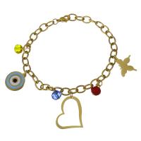 Edelstahl Charm Armband, mit Kristall, goldfarben plattiert, Armband  Bettelarmband & Oval-Kette & für Frau, 15.5x18mm,20x26mm,6mm, Länge:ca. 8 ZollInch, verkauft von Strang