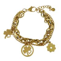 Edelstahl Charm Armband, mit Verlängerungskettchen von 1Inch, goldfarben plattiert, Armband  Bettelarmband & für Frau & 2 strängig, 12x16.5mm,16.5x19mm,3mm,7mm, Länge:ca. 7 ZollInch, verkauft von Strang