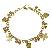 Edelstahl Charm Armband, goldfarben plattiert, Armband  Bettelarmband & Twist oval & für Frau, 13.5x13.5mm,10x11.5mm,5mm, Länge:ca. 8 ZollInch, verkauft von Strang