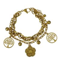 Edelstahl Charm Armband, mit Verlängerungskettchen von 1.5Inch, goldfarben plattiert, Armband  Bettelarmband & für Frau & 2 strängig, 16.5x18.5mm,16.5x19mm,3.5mm,7mm, Länge:ca. 6.5 ZollInch, verkauft von Strang