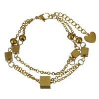 Edelstahl Charm Armband, mit Verlängerungskettchen von 1.5Inch, goldfarben plattiert, Armband  Bettelarmband & für Frau & Multi-Strang, 14x6mm,8x8mm,2.5mm, Länge:ca. 6.5 ZollInch, verkauft von Strang