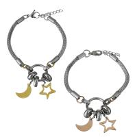 Edelstahl Charm Armband, mit Verlängerungskettchen von 1Inch, Mond und Sterne, plattiert, Armband  Bettelarmband & für Frau, keine, 11x16.5mm,16x14.5mm,4.5mm, Länge:ca. 8 ZollInch, verkauft von Strang