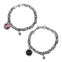 Edelstahl Charm Armband, Armband  Bettelarmband & für Frau & mit Strass, keine, 16x18.5mm,6x8mm,6.5mm, Länge:ca. 8 ZollInch, verkauft von Strang