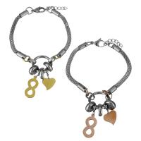 Edelstahl Charm Armband, mit Verlängerungskettchen von 1Inch, plattiert, Armband  Bettelarmband & für Frau, keine, 10.5x22.5mm,13x12.5mm,4.5mm, Länge:ca. 8 ZollInch, verkauft von Strang