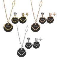 Bijoux strass en acier inoxydable Set, boucle d'oreille & collier, avec résine, avec 2Inch chaînes de rallonge, Placage, chaîne ovale & pour femme & avec strass, plus de couleurs à choisir, 18mm,1.5mm,24mm,15mm Environ 16 pouce, Vendu par fixé