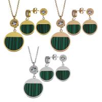 Bijoux strass en acier inoxydable Set, boucle d'oreille & collier, avec résine, avec 2Inch chaînes de rallonge, Placage, chaîne ovale & pour femme & avec strass, plus de couleurs à choisir, 37mm 1.5mm,29mm Environ 17 pouce, Vendu par fixé