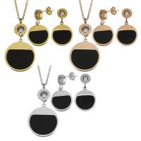 Bijoux strass en acier inoxydable Set, boucle d'oreille & collier, avec résine, avec 2Inch chaînes de rallonge, Placage, chaîne ovale & pour femme & avec strass, plus de couleurs à choisir, 37mm 1.5mm,29mm Environ 17 pouce, Vendu par fixé