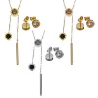 Bijoux strass en acier inoxydable Set, Boucle d’oreille stud & collier, avec résine, avec 2Inch chaînes de rallonge, Placage, avec chiffre romain & chaîne ovale & pour femme & avec strass, plus de couleurs à choisir  1.2mm,8mm Environ 16 pouce, Vendu par fixé