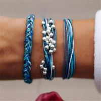 Nylonschnur Armband-Set, mit Zinklegierung, plattiert, drei Stücke & Modeschmuck & für Frau, blau, verkauft von setzen