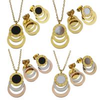 Fashion Stainless Steel Jewelry Sets, Stud Earring & necklace, with White Shell & Resin, with 2Inch extender chain, plated & oval chain & for woman 1.5mm Approx 17 Inch 