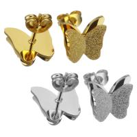 Stainless Steel Stud Earring, Butterfly, plated, for woman & frosted 