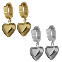 Stainless Steel Huggie Hoop Drop Earring, Heart, plated, for woman 29mm 