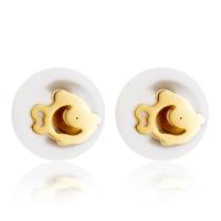 Stainless Steel Split Earring, with Plastic Pearl, gold color plated, fashion jewelry & for woman 