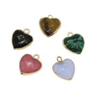 Gemstone Pendantifs en laiton, pierre gemme, avec laiton, coeur, Placage de couleur d'or, différents matériaux pour le choix Environ 1.7mm, Vendu par PC